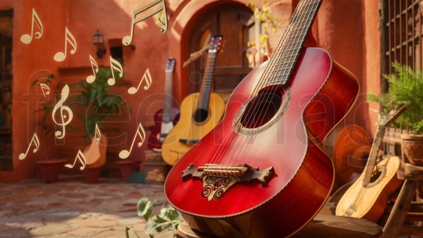 Una imagen cautivadora de una guitarra flamenca española