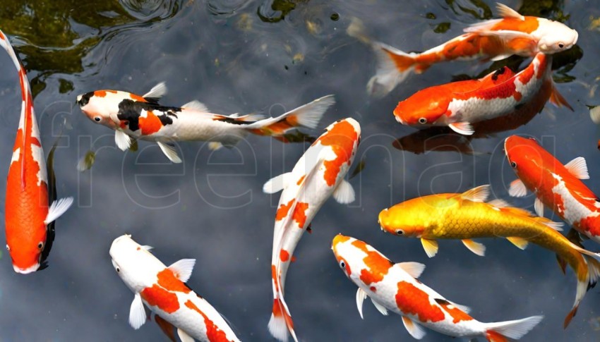 Peces koi nadando en un estanque