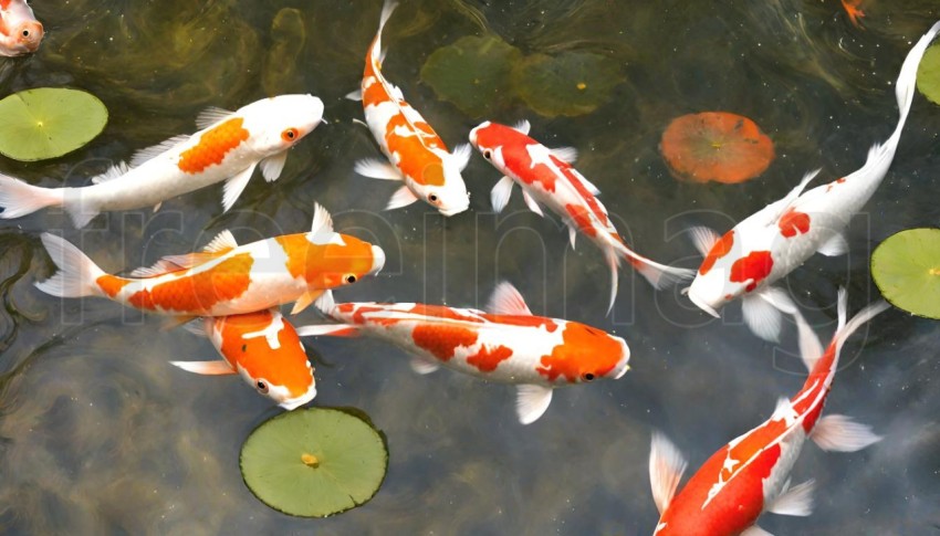 Peces koi nadando en un estanque