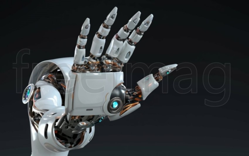 Mano robótica cyborg blanca apuntando con el dedo   representación 3D aislada