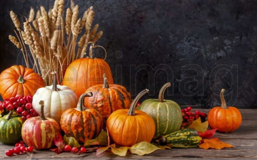 Fondo brillante con hermosa decoración de acción de gracias  Calabazas con frutas, flores, verduras y hojas