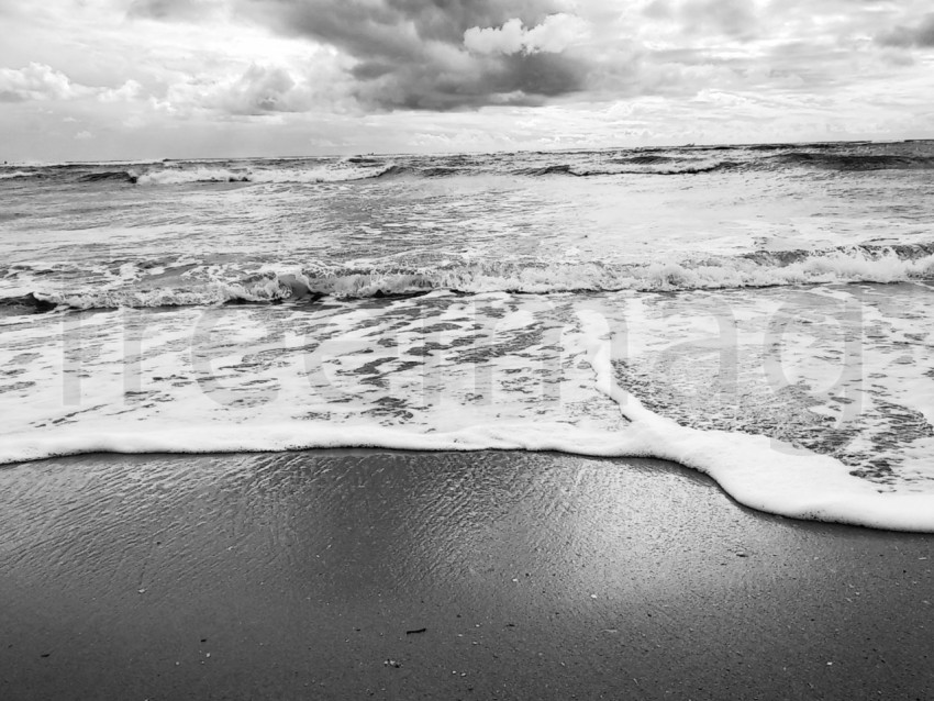 Olas en el océano bajo el cielo nublado. blanco negro