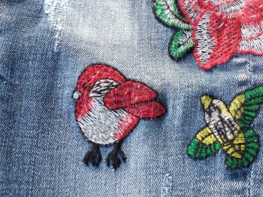 Foto de Pajarito pintado en jeans.