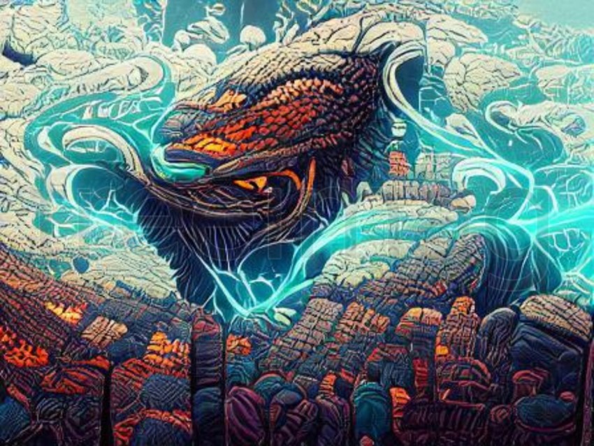 Arte de fantasía, colorido, textura, dragón.