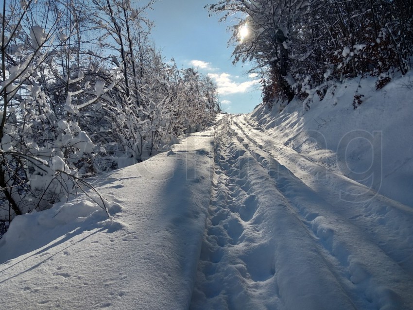 Camino de nieve por la montaña