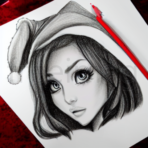 Dibujo cara de mujer con gorra de navidad