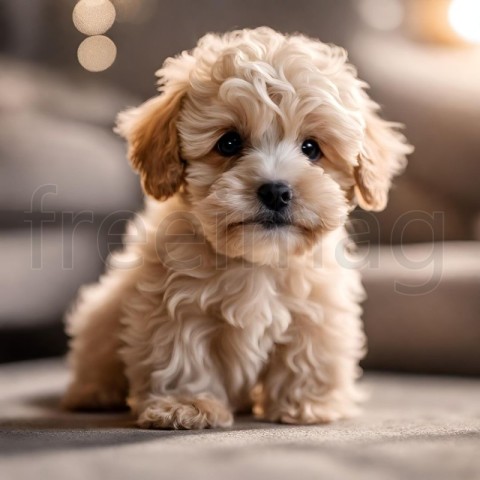 Maltipoo pequeño y adorablemente mono con iluminación de interiores