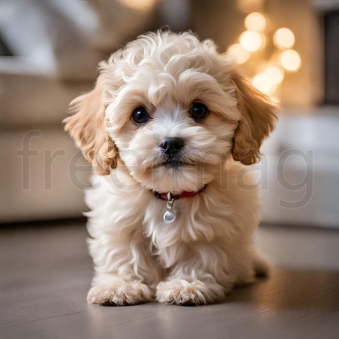 Maltipoo pequeño y adorablemente mono con iluminación de interiores