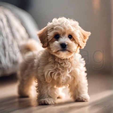 Maltipoo pequeño y adorablemente mono con iluminación de interiores