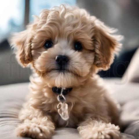 Maltipoo pequeño y adorablemente mono con iluminación de interiores