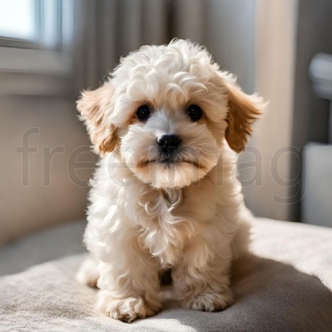 Maltipoo pequeño y adorablemente mono con iluminación de interiores