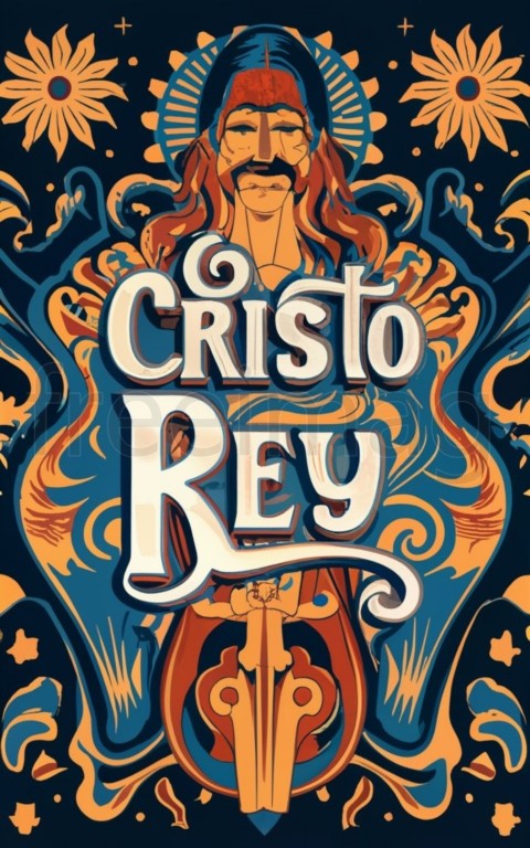 Cristo Rey, logotipo de una imagen detallada que utiliza colores complementarios y líneas llamativas