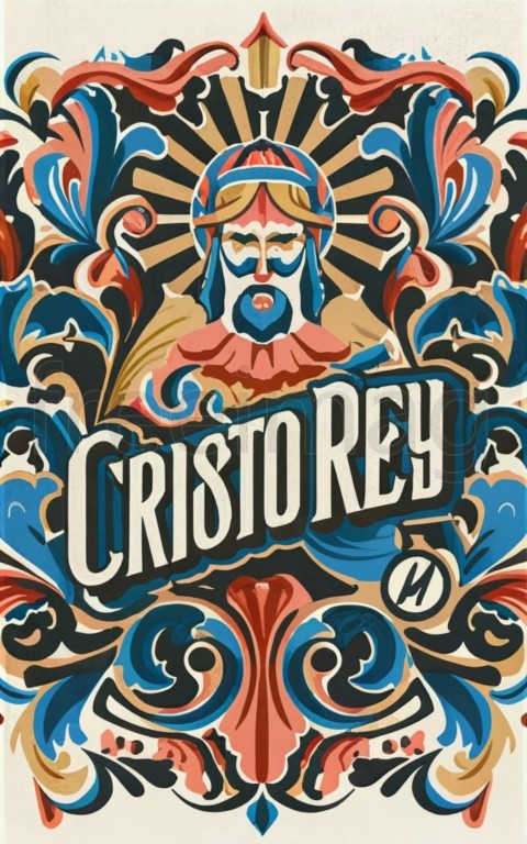 Cristo Rey, logotipo de una imagen detallada que utiliza colores complementarios y líneas llamativas