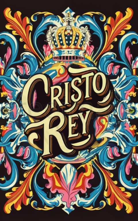 Cristo Rey, logotipo de una imagen detallada que utiliza colores complementarios y líneas llamativas