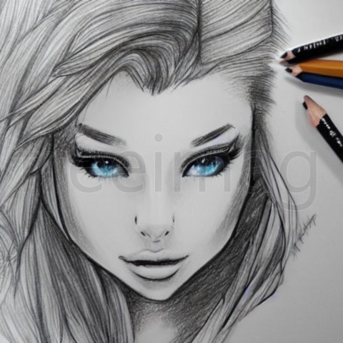 Dibujo cara de mujer con ojos azules