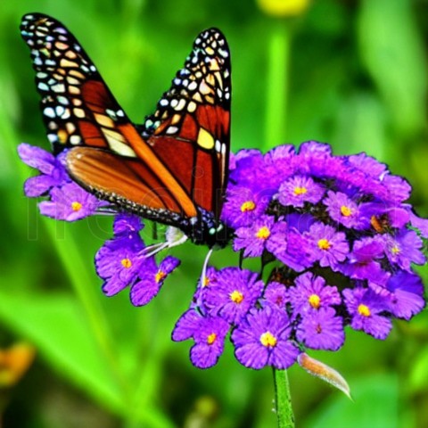 Dibujo flor azul y mariposa