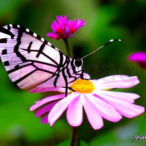 Dibujo flor rosa y mariposa