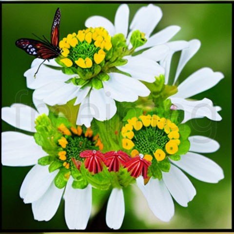 Dibujo flores blancas y mariposa