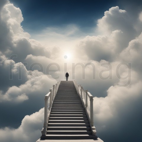 Imagen de Hombre subiendo escalera hacia al cielo