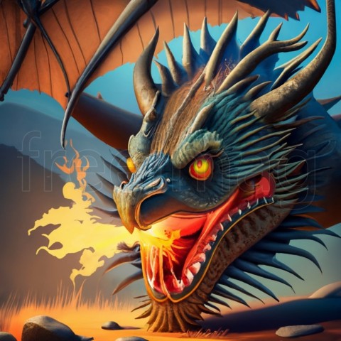 El dragón de Beowulf vomita fuego