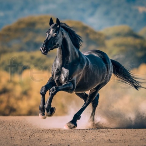 Caballo negro corriendo, fotografía de vida silvestre