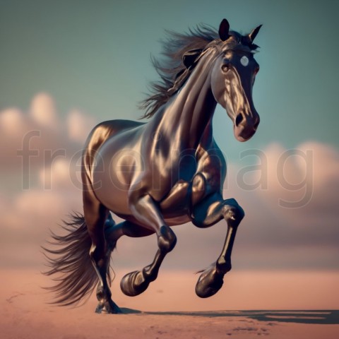 Caballo negro corriendo, render 3D