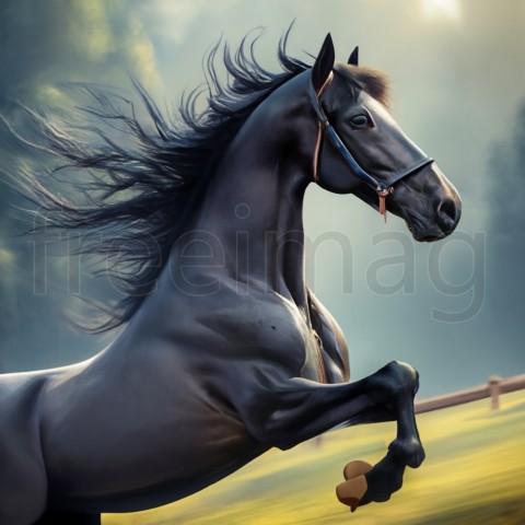 Caballo negro corriendo, render 3D