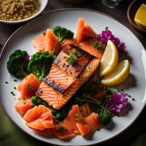 Imagen de plato Salmón, Pez y  verdura