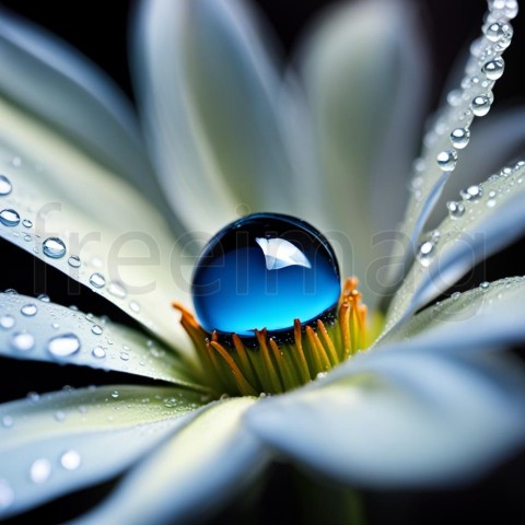 Gotas de agua sobre flor de pétalos blancos