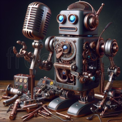 Un robot de micrófono antiguo, arte digital