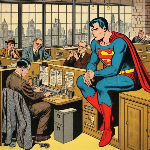 Superman sentada en un cúbico, cómic de 1930