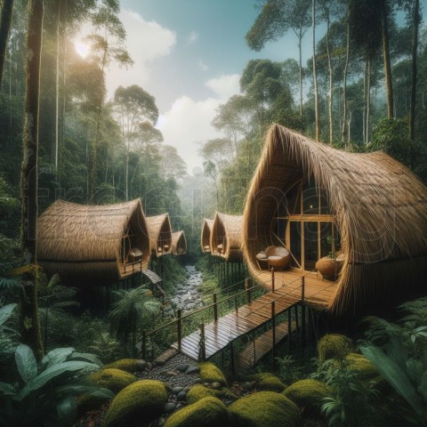 Cabaña cápsula en la selva tropical inspirada en pajas en medio de la selva tropical