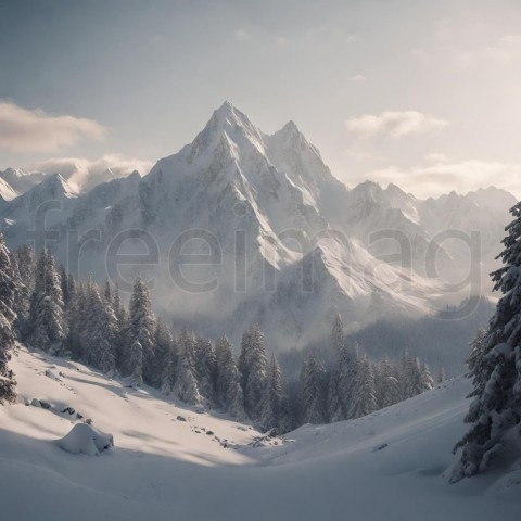 Una cordillera preciosa y cubierta de nieve en un estilo cinematográfico profesional con luz natural