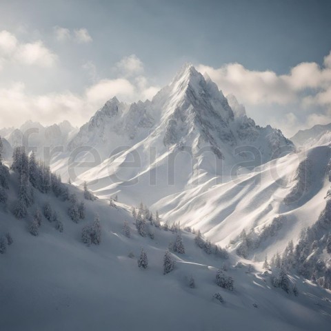 Una cordillera preciosa y cubierta de nieve en un estilo cinematográfico profesional con luz natural