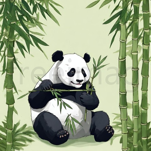 Un panda comiendo bambú en un bosque tropical