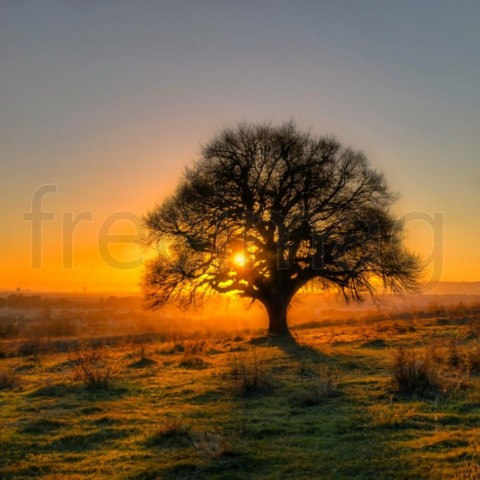 Imagen de Atardecer, Árbol y Amanecer.  IA Arte Impresión