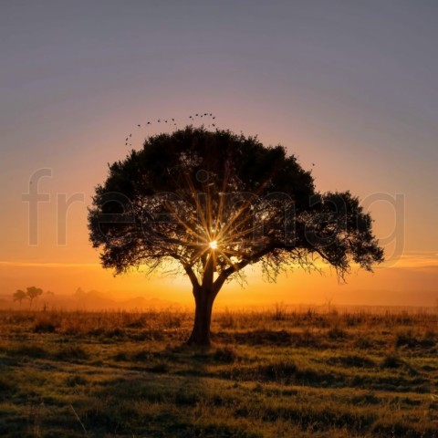 Imagen de Atardecer, Árbol y Amanecer . IA Arte Impresión