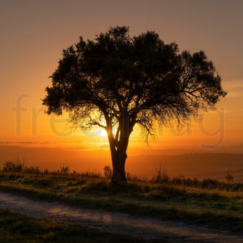 Imagen de Atardecer, Árbol y Amanecer.  IA Arte Impresión