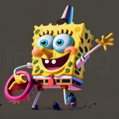 Bob esponja, IA Arte Impresión 3D vibrante