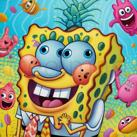 Bob esponja, IA Arte Impresión 3D vibrante