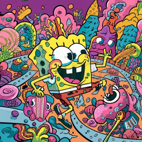 Bob esponja, IA Arte Impresión 3D vibrante