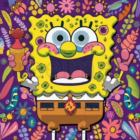 Bob esponja, IA Arte Impresión 3D vibrante