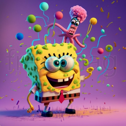 Bob esponja, IA Arte Impresión 3D vibrante