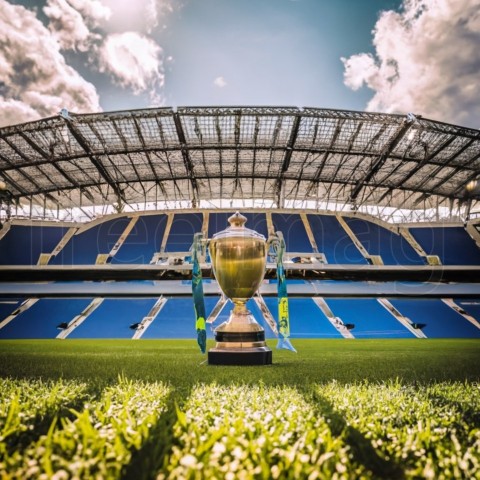 Imagen estadio de futbol con trofeo