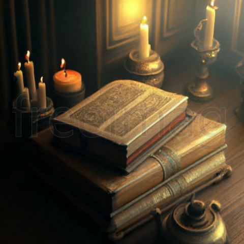 Biblia abierta sobre la mesa, imagen 3D