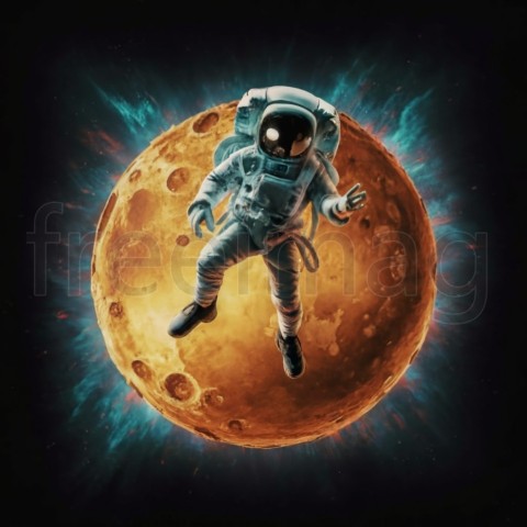 Astronauta saltando en patineta sobre la luna, fondo negro