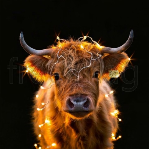 Luces navideñas de vaca Highland bebé