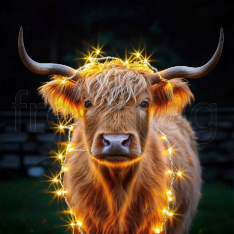 Luces navideñas de vaca Highland bebé