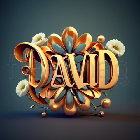 Imagen con el Texto David en oro, fuente elegante, brillante, majestuosa, con algunas flores y diamantes