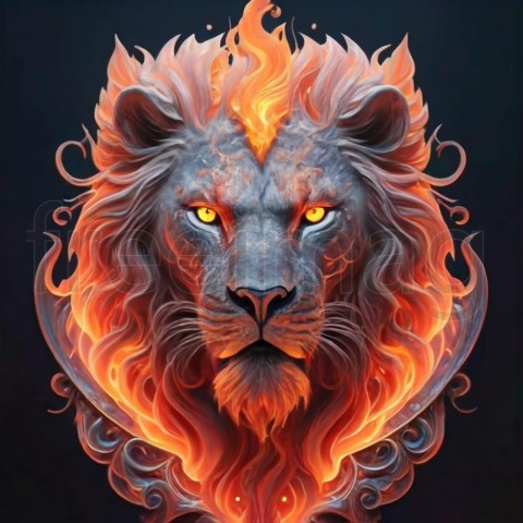 Un león colorido  con fuego en la melena fondo de pantalla, Generado Ai